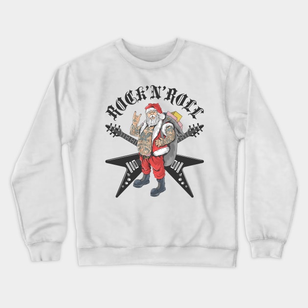 Christmas in July Rock and Roll Santa with Tattoos Crewneck Sweatshirt by nvqdesigns
